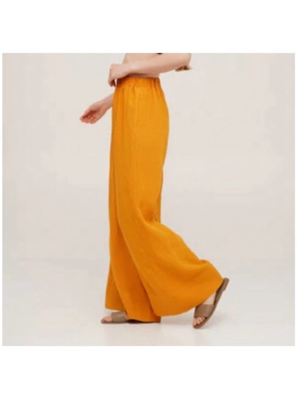 Ann Taylor The Slim Wide Leg Crop Linen Pants Size S Orange